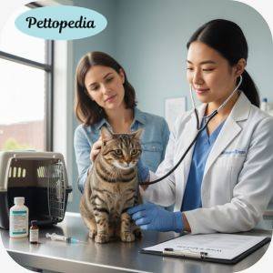 First-time cat owner taking their cat to the veterinarian for preventive health care, vaccinations and wellness check-ups