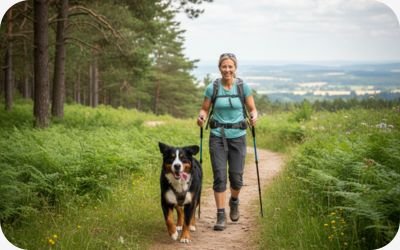 Large dog walking outdoors with owner, showing the exercise and space needs of big dog breeds