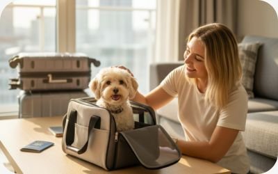 Small dog resting indoors in an apartment, showing why small breeds suit compact homes and travel