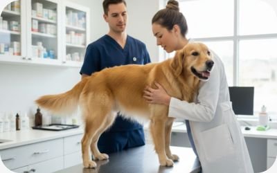 Veterinarian discussing spaying and neutering options with dog owner during health consultation