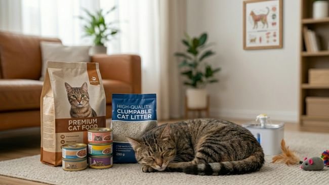 Cat relaxing in a cozy home, illustrating lifestyle and living space compatibility for prospective owners