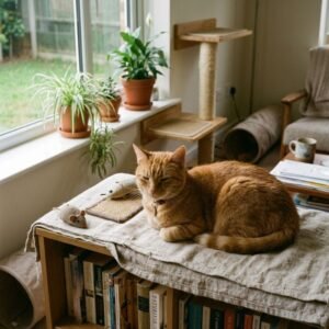Cat relaxing in a cozy home, illustrating lifestyle and living space compatibility for prospective owners