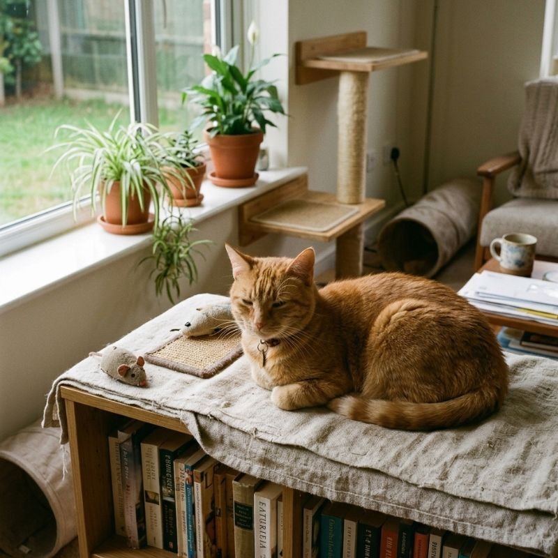 Cat relaxing in a cozy home, illustrating lifestyle and living space compatibility for prospective owners