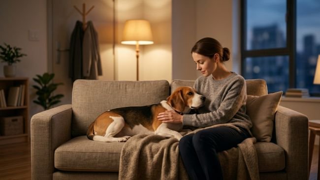 Dog resting with owner showing emotional bond formed through consistent daily care and time investment.