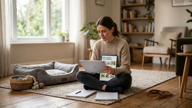 person planning how to prepare home for a new dog with checklist and supplies