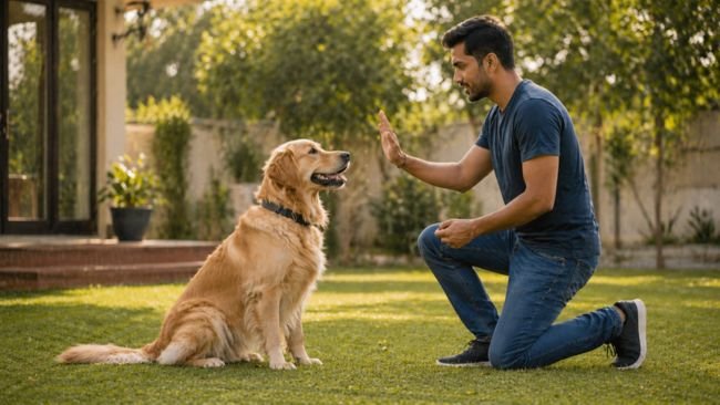 Dog responding to training commands showing responsible ownership and discipline